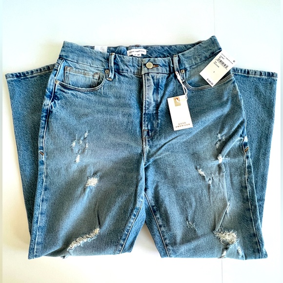 Good American Good Classic High Rise Distressed Jeans, Indigo - Size 28 - Picture 3 of 12